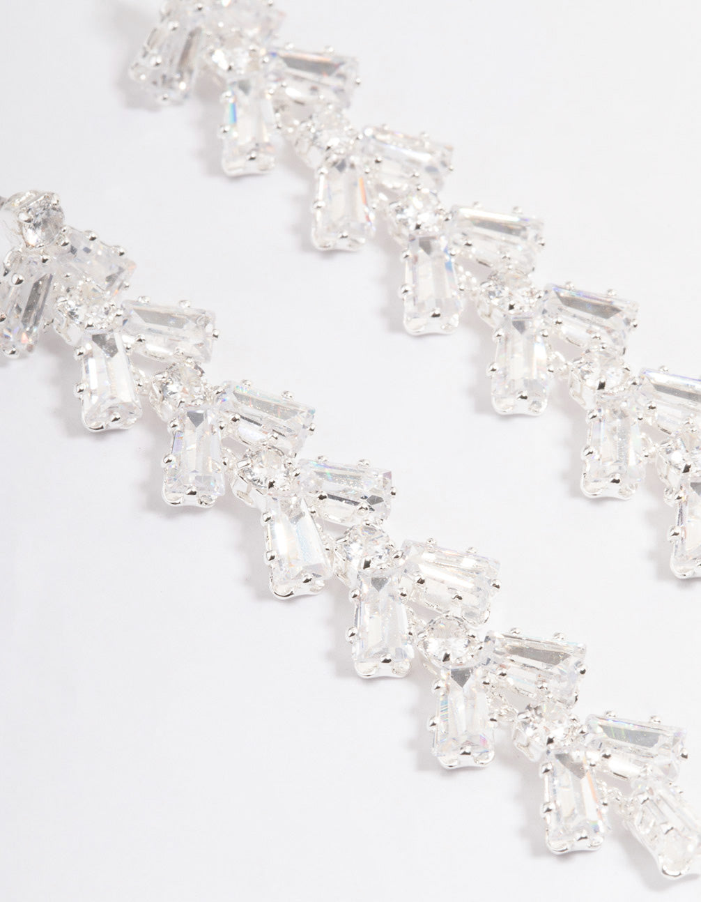 Silver Plated Cubic Zirconia Baguette Vine Drop Earrings