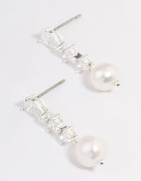Silver Plated Cubic Zirconia Pearl Small Drop Earrings - link has visual effect only