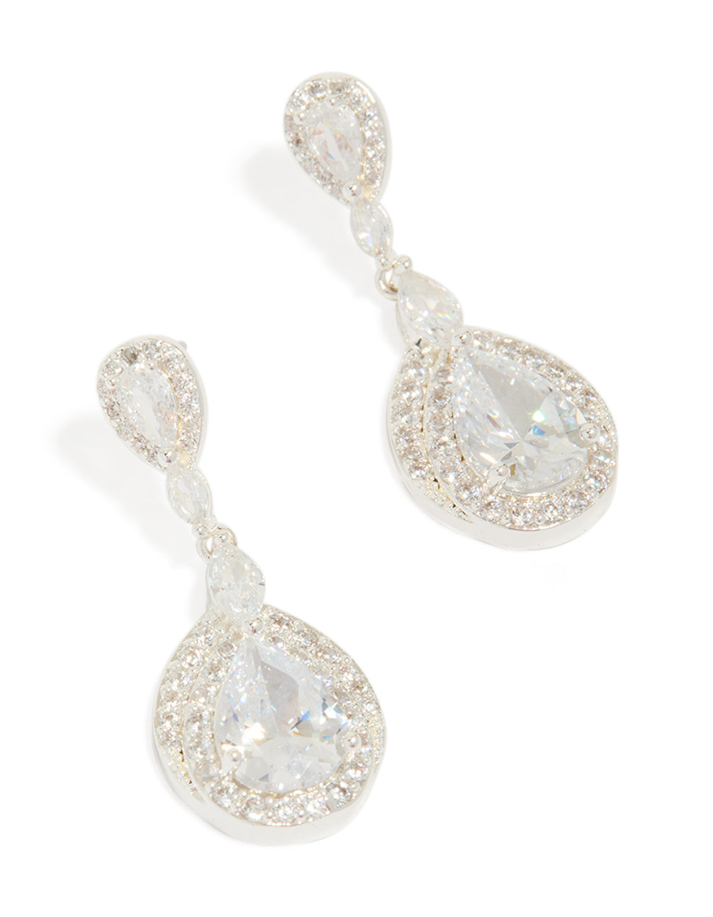 Silver Plated Cubic Zirconia Marquise Drop Earrings