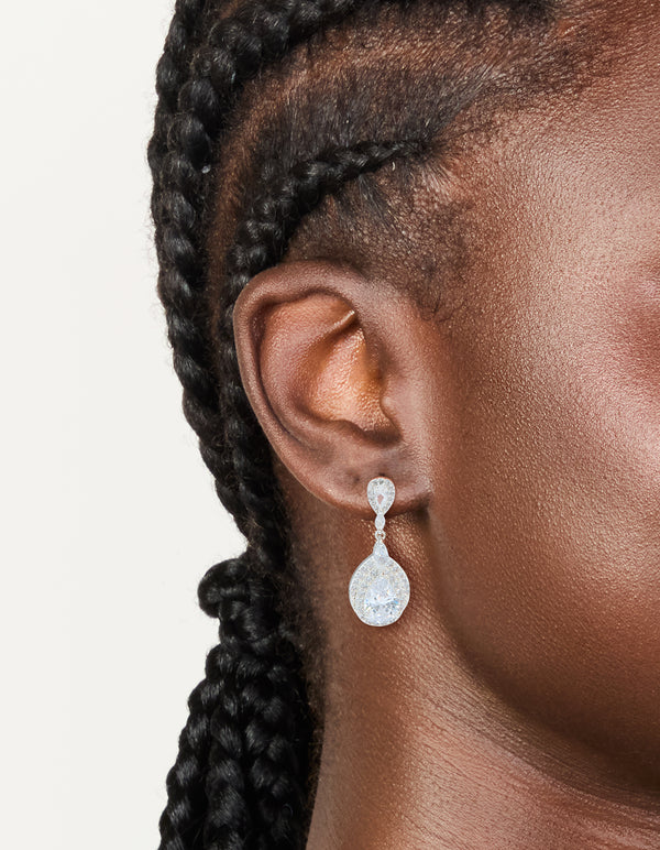 Silver Plated Cubic Zirconia Marquise Drop Earrings