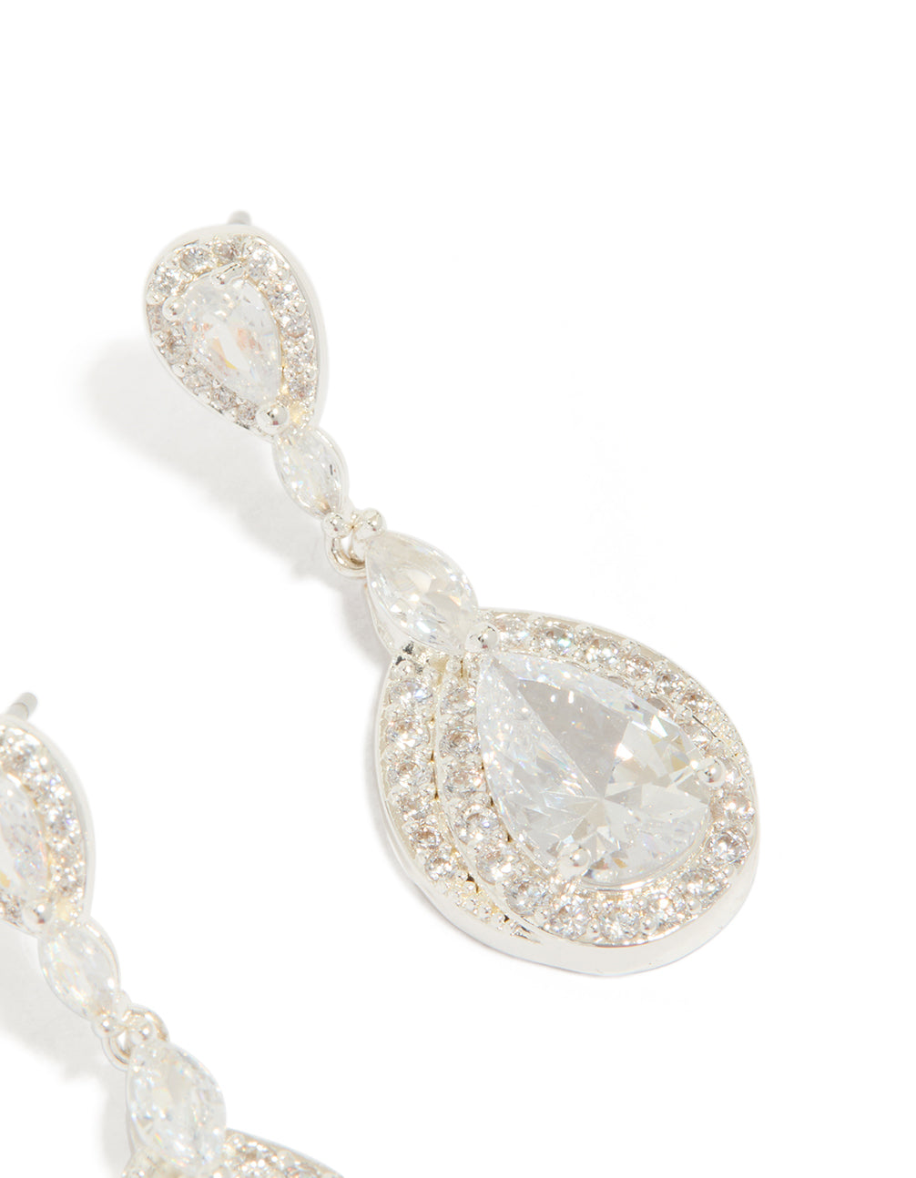 Silver Plated Cubic Zirconia Marquise Drop Earrings