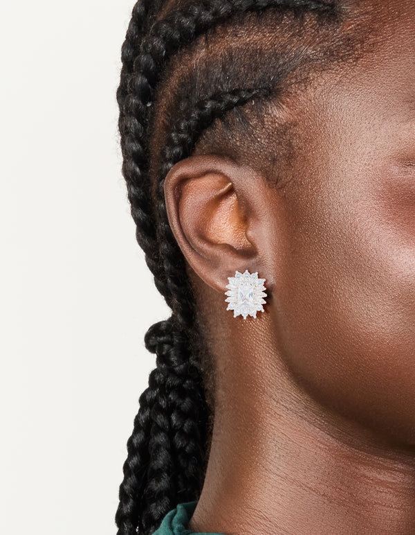 Silver Plated Statement Cubic Zirconia Stud Earrings