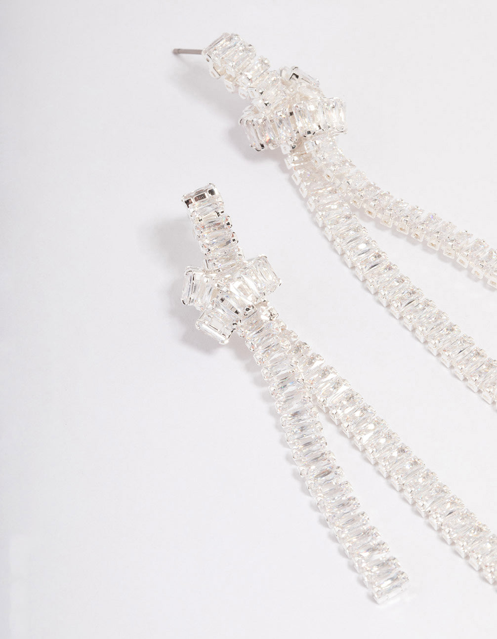 Silver Plated Cubic Zirconia Baguette Knot Drop Earrings
