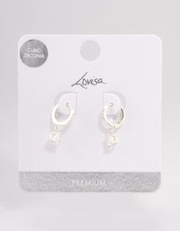 Silver Plated Solitaire Drop Huggie Earrings - link has visual effect only