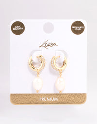 Gold Plated Freshwater Pearl Thick Huggie Earrings - link has visual effect only