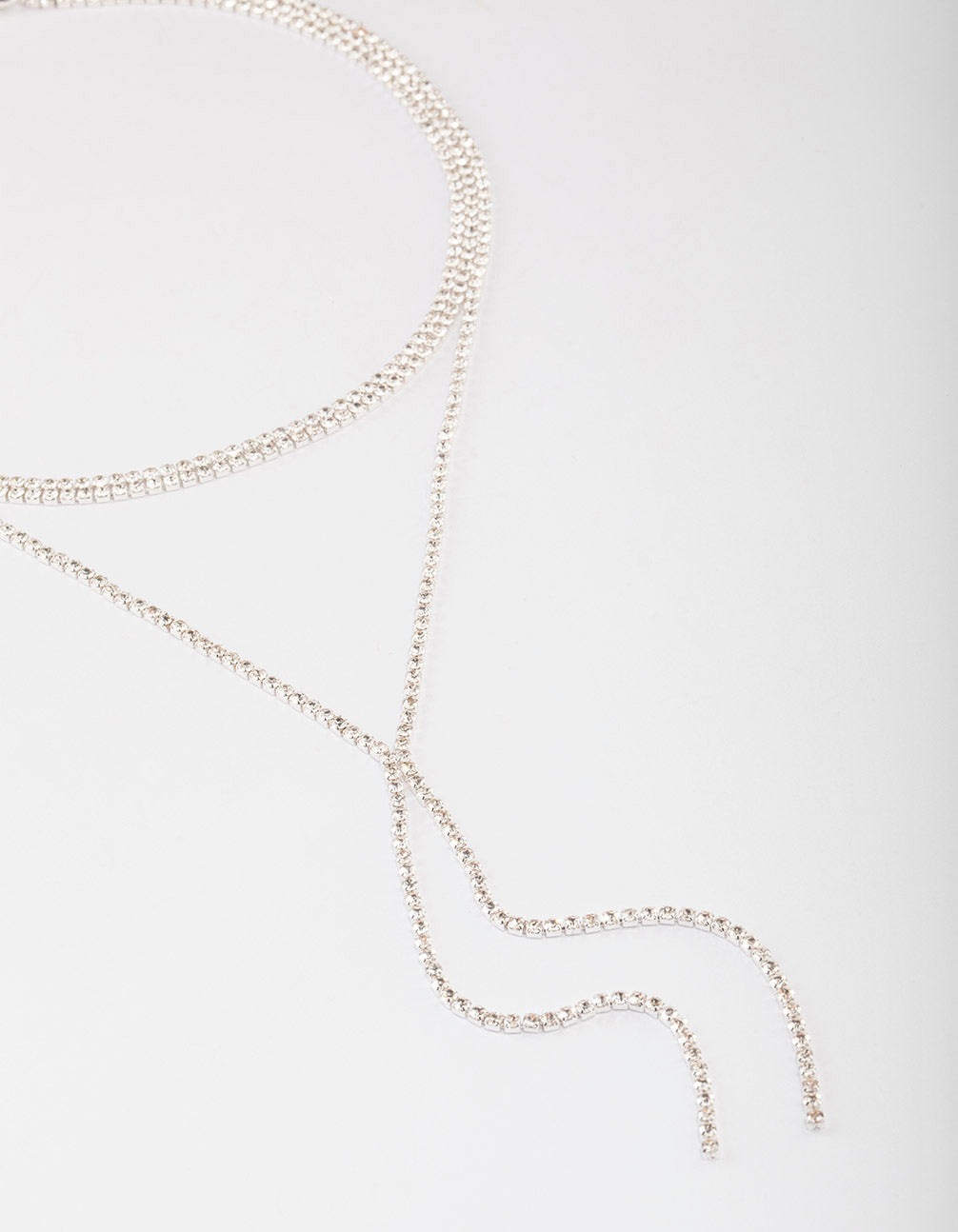 Silver Plated Cubic Zirconia Y-Neck Double Row Necklace Lovisa