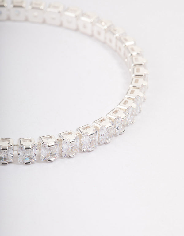 Silver Plated Square Cubic Zirconia Tennis Bracelet