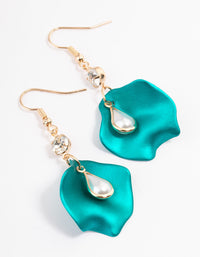 Green Pearl Drop & Petal Drop Earrings - link has visual effect only