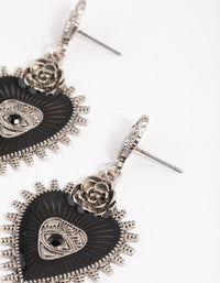 Silver Enamel Heart Rose Drop Earrings - link has visual effect only