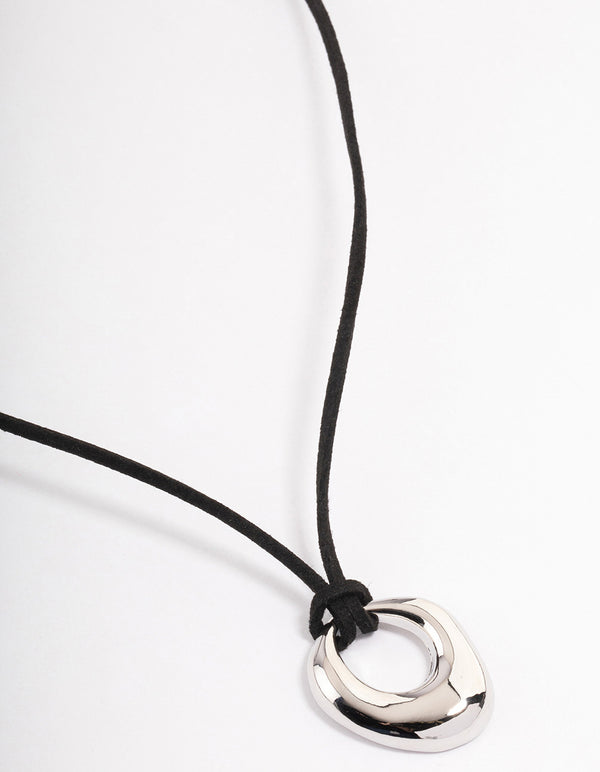 Rhodium Organic Oval Suede Cord Necklace