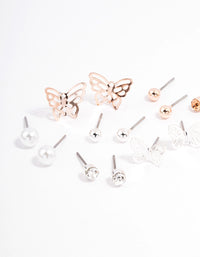 Rose Gold Basic Stud & Butterfly Earrings 8-Pack - link has visual effect only