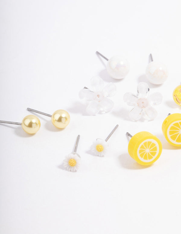 Yellow Smile Floral Stud Earrings 8-Pack