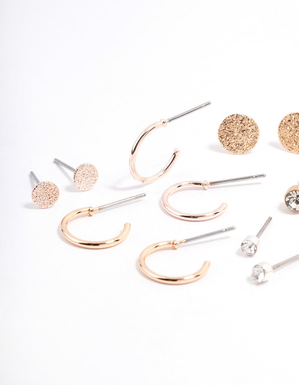 Mixed Metal Basic Disc & Hoop Earrings 8-Pack