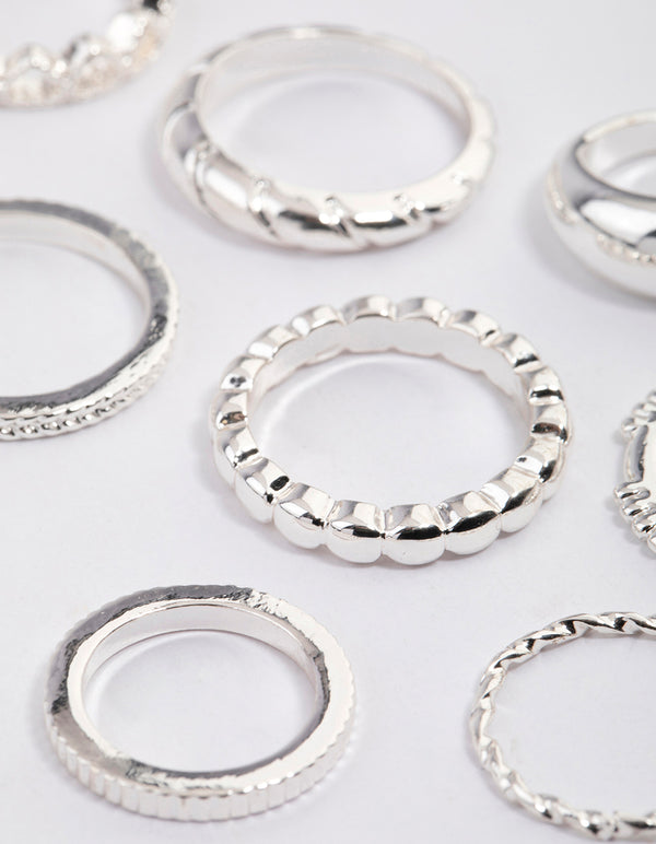 Silver Mixed Twisted & Heart Ring Pack