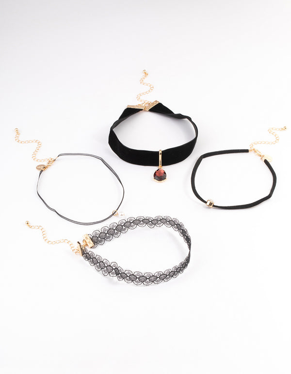 Gold Lace Teardrop Choker 4-Pack