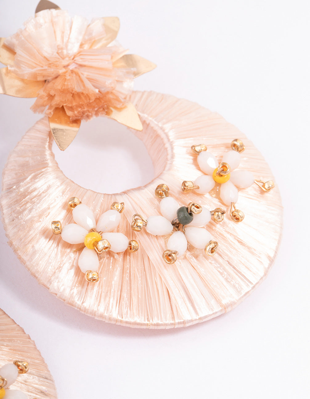 Gold Threaded Flower Round Drop Earrings