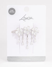 Silver Cubic Zirconia Triple Flower Droplet Hair Clips Pack - link has visual effect only