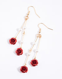 Red Stick Pearl & Rose Drop Earrings - link has visual effect only