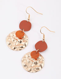 Brown Mixed Wrap & Hammered Disc Drop Earrings - link has visual effect only