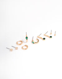 Green Staple Round & Pearl Earrings 5-Pack - link has visual effect only