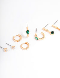 Green Staple Round & Pearl Earrings 5-Pack - link has visual effect only