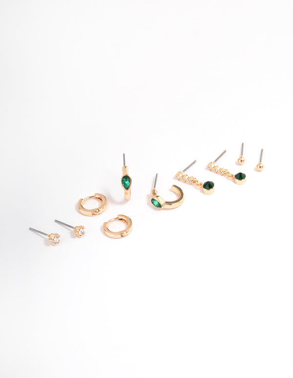 Green Staple Round & Pearl Earrings 5-Pack