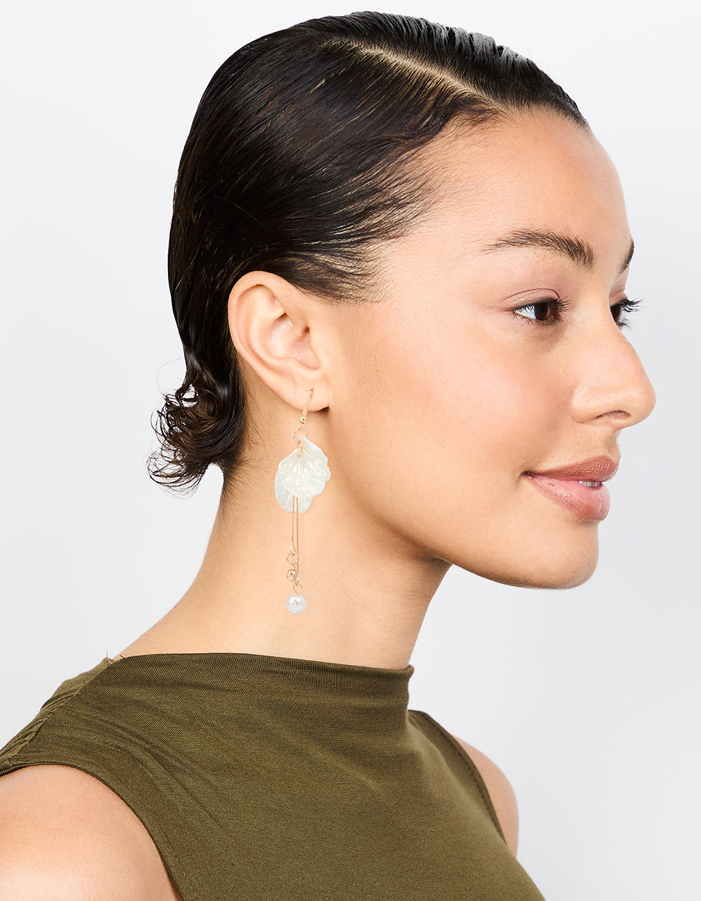 White Pearl Petal Stick Drop Earrings