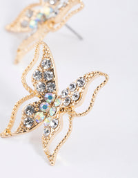 Gold Large Diamante Butterfly Stud Earrings - link has visual effect only