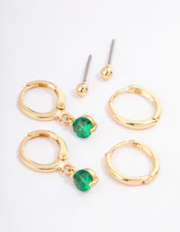 Gold Plated Brass Cubic Zirconia Round Cut Huggie Earrings Pack - link has visual effect only