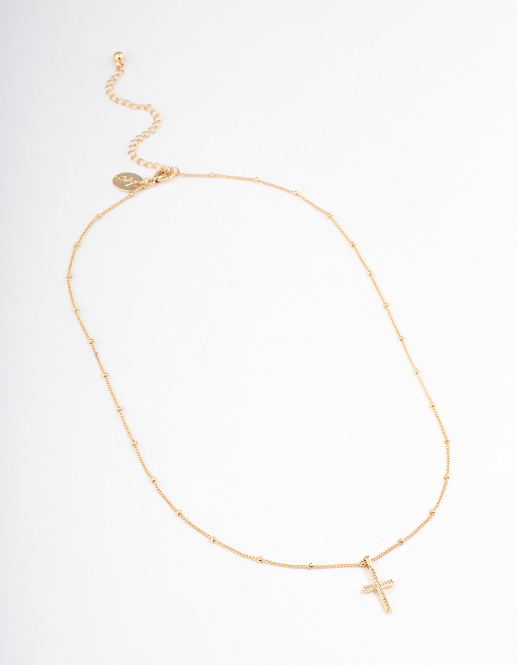 Gold Plated Brass Cubic Zirconia Paved Cross Necklace
