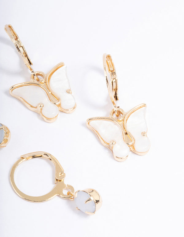 Gold Diamante & Butterfly Earrings Pack