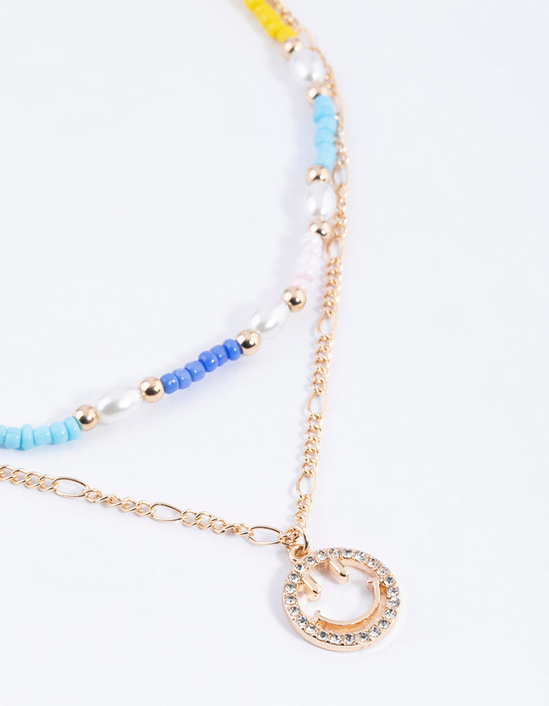 Gold Mixed Bead & Smiley Necklace