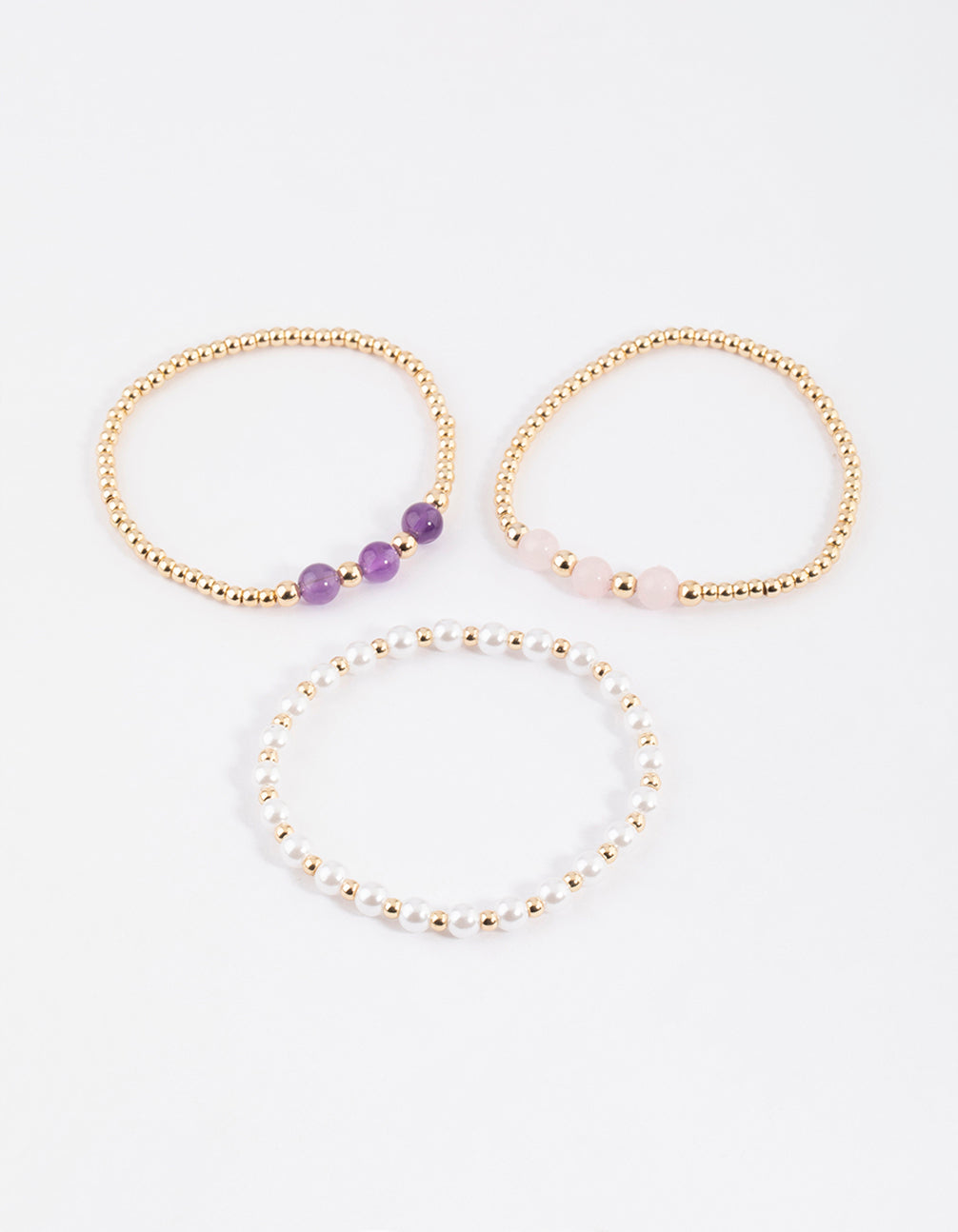 Gold Pearl & Amethyst Stretch Bracelet Pack
