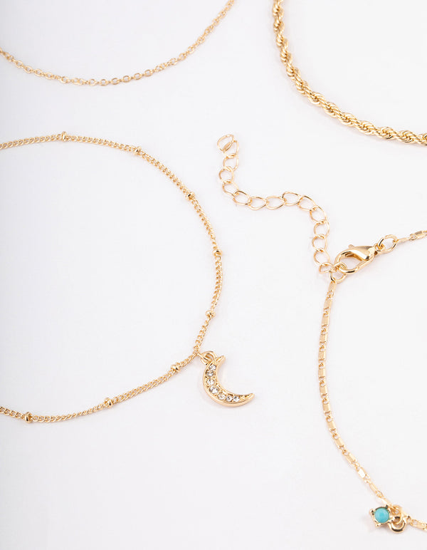 Gold Diamante Celestial Anklet 5-Pack