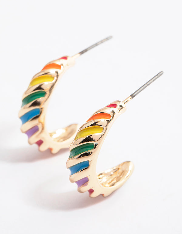 Gold Twisted Enamel Hoop Earrings