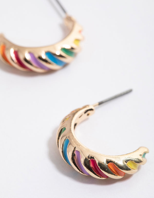 Gold Twisted Enamel Hoop Earrings