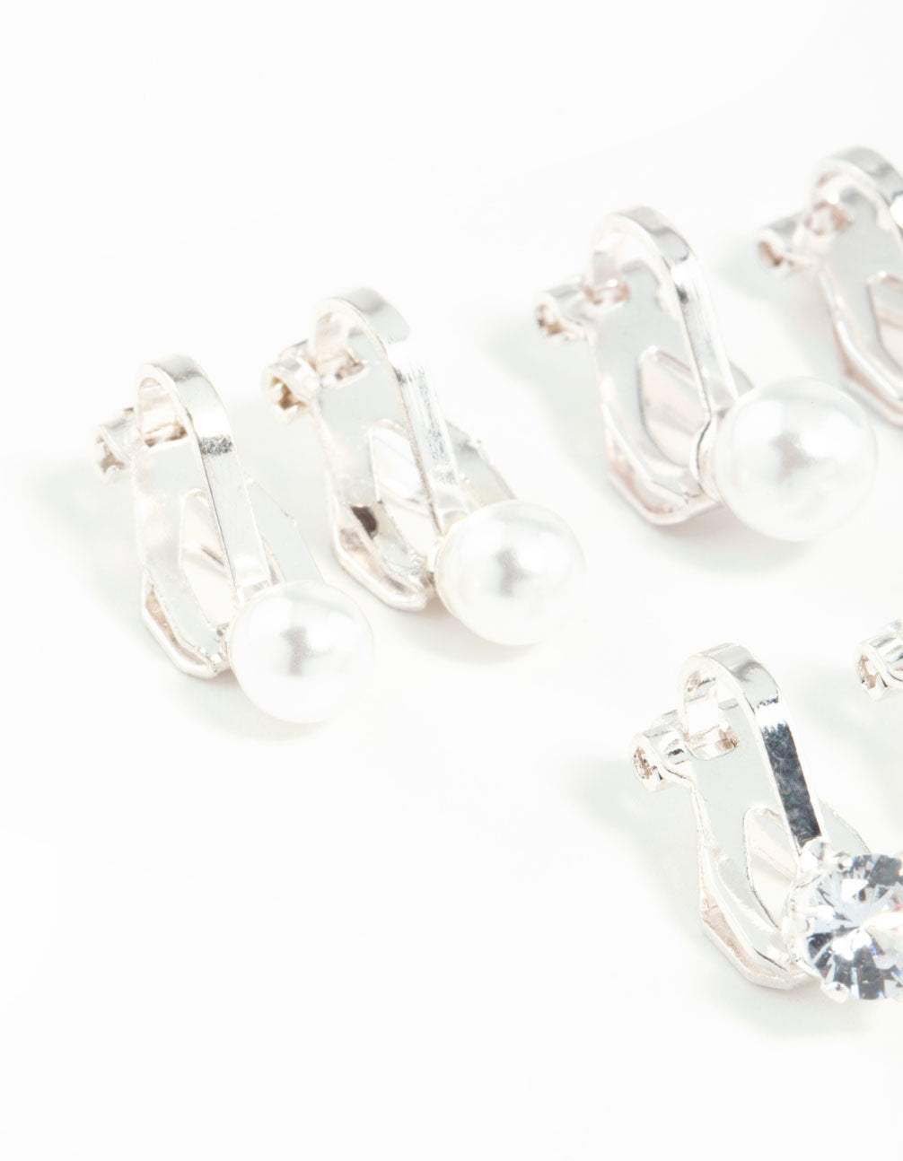 Silver Pearl & Diamante Clip On Earrings 5-Pack