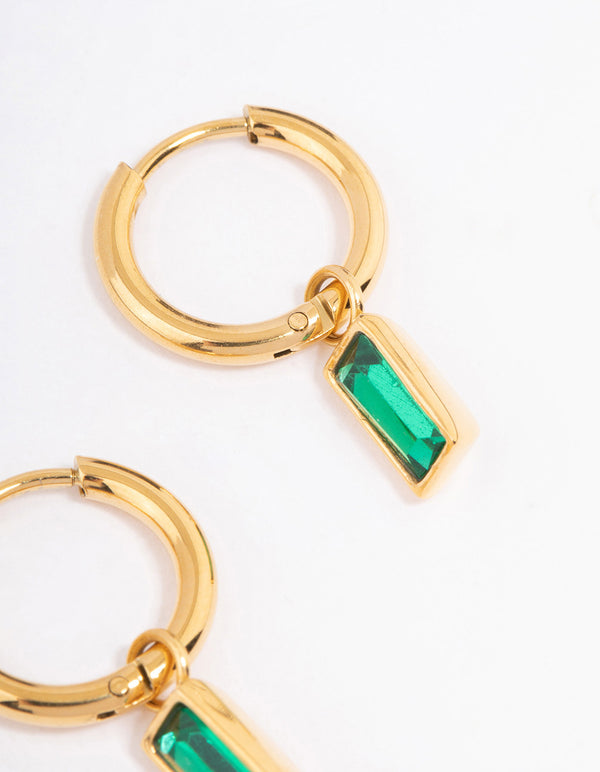 Waterproof  Gold Plated Stainless Steel Classic Baguette Huggie Earrings