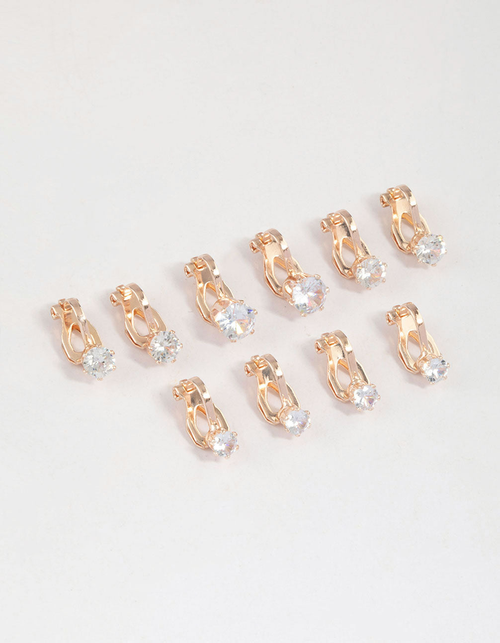 Rose Gold Graduating Diamante Clip On Earrings 5-Pack