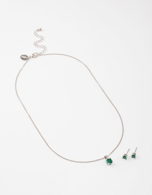 Silver Emerald Stone Jewellery Set