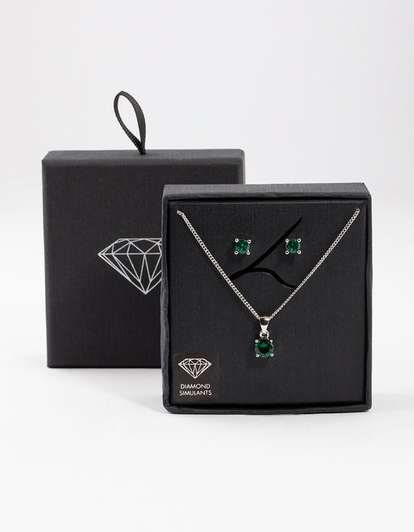 Silver Emerald Stone Jewellery Set