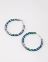 Silver Blue Jet Crusted Hoop Earrings - link has visual effect only