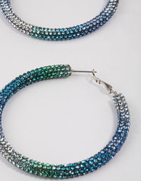 Silver Blue Jet Crusted Hoop Earrings - link has visual effect only