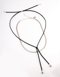 Silver Snake Chain Black Suede Cord Necklace Pack - link has visual effect only