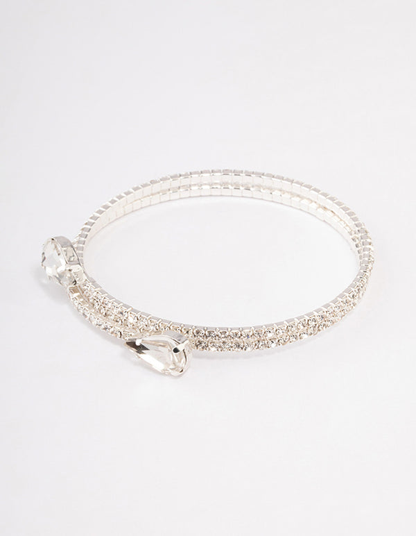 Silver Diamante Pearl Double Row Bangle