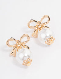 Gold Bow Pearl Drop Earrings - link has visual effect only
