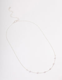 Silver Dainty Pearl Station Necklace - link has visual effect only