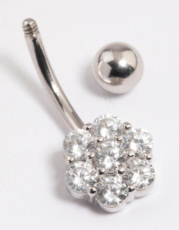 Surgical Steel Cubic Zirconia Chunky Flower Belly Ring