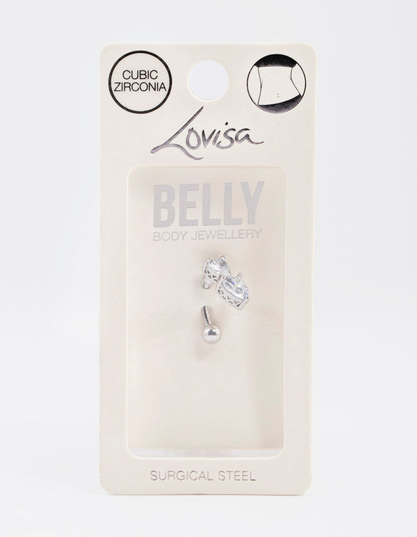 Surgical Steel Cubic Zirconia Heart Stacked Belly Ring