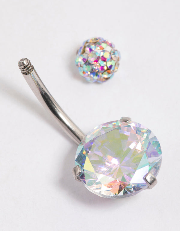 Surgical Steel Cubic Zirconia Round Claw Belly Ring